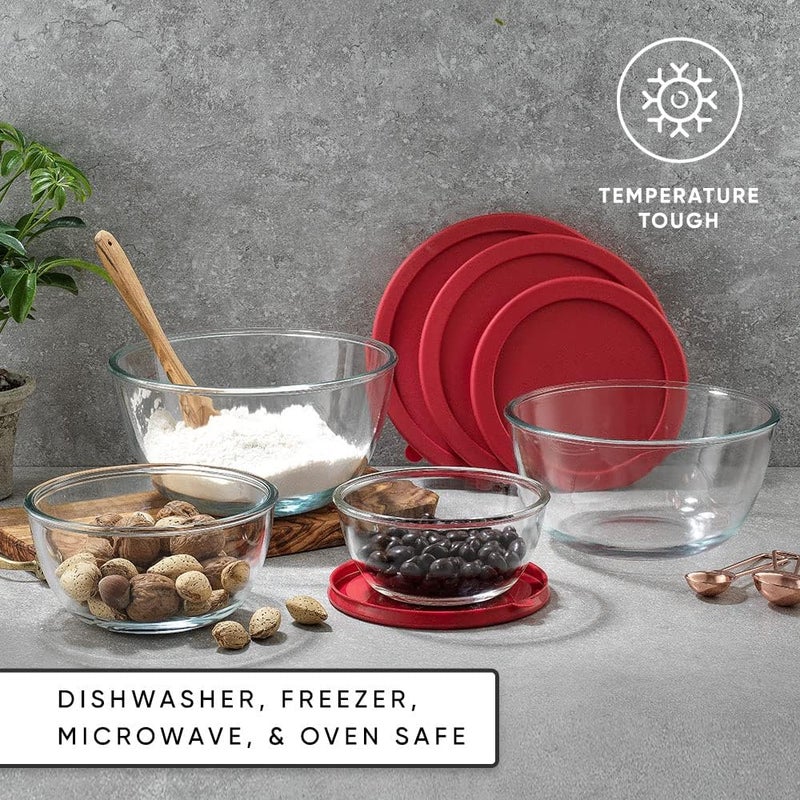 JoyJolt Kitchen Mixing Bowls - 8pc Glass with Lids Set – Neat Nesting Large Bowl Batter Cooking Storage and Big Salad BPA-Free Red - Image 4